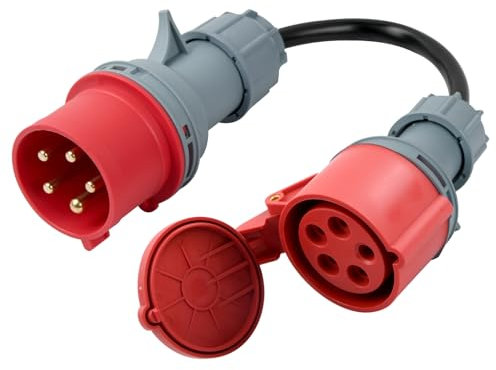CEE Kupplungssteckdose 5Polig,16A auf 32A mit Phasenwende,16A 400V Stecker auf 32A 400V,Starkstromkabel 50 CM CEE Starkstrom,mit Schutzart IP44