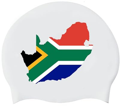 Silicone Swim Cap for Women and Men - Unisex Adult Swimming Cap with South Africa Flag Comfortable Elastic Waterproof Swimming Hat for Long & Short Hair South Africa One Size