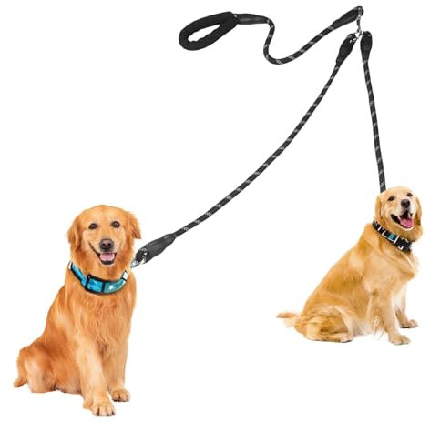 Doppelleine für 2 Hunde, 360° Drehbarer Hundeleine Kleine Hunde Leicht, Reflektierende Leine mit Gepolsterten Griffen Geeignet für Kleine Hund Unter 15KG(Schwarz, 8mm)