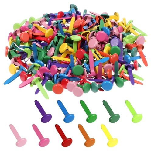 BOHUIZ 200 Stück Musterbeutelklammern, Rundkopfklammern usterklammern Metall Briefklammern Mini Bunte Brads Papier Verschlüsse für Schule Büro Kartenherstellung DIY Scrapbooking Handwerk