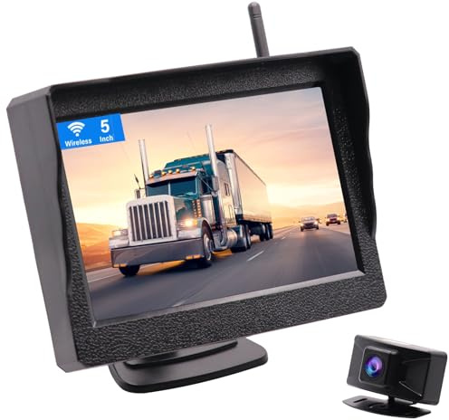Telecamera Posteriore Senza Fili Digitale HD con Display LCD 5“, Kit Retrocamera Auto Wireless WIFI, Impermeabile IP68, Facile Installazione, Distanza 300m per 12-36V Camion Pickup SUV Furgoni
