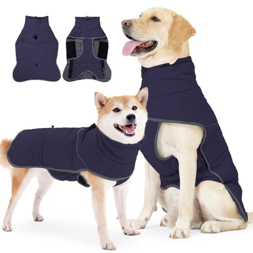 PAWIVID Veste et Manteau d'hiver pour Chien Imperméable avec Boucle de Traction et Bandes Réfléchissantes - Doublure Polaire Super Chaude Idéale pour la Randonnée et l'extérieur (Bleu foncé, XXL)
