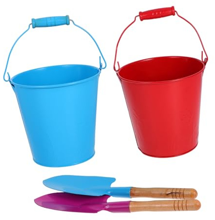 Hohopeti 4 Pièces Seau de Plage Garçon Fille Fer avec Pelle de Sable Coloré Léger pour Jeux Extérieurs Garçons Filles Couleur Aléatoire