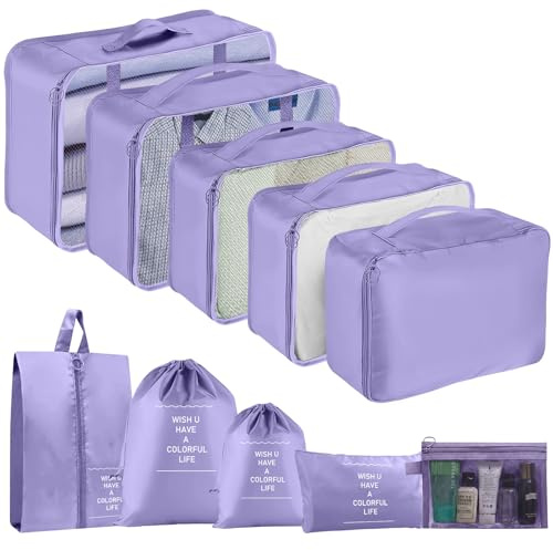 10 cubi da imballaggio per valigie, organizer da viaggio, borse da imballaggio per vestiti, scarpe, articoli da toeletta, organizer da viaggio (viola scuro)