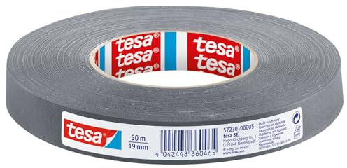 tesa extra Power Perfect tygband – tygförstärkt ductejp för pyssel, reparation, fastsättning, förstärkning och märkning – grå – 50 m x 19 mm