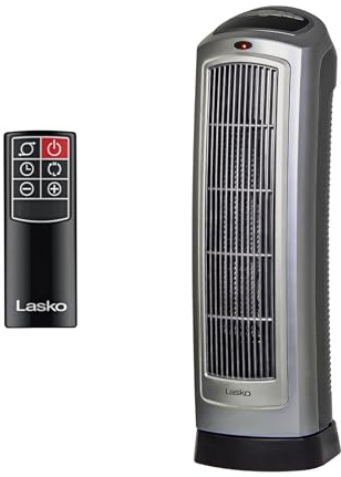 Lasko Oscillating Digital Ceramic Tower Heater for Home with Adjustable Thermostat, Timer and Remote Control, 23 Inches, 1500W, Silver, 755320