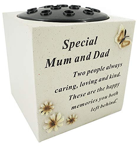 Florero especial para tumba, con diseños de mariposas, con la inscripción in inglés Special Mum y Dad (inscripción no garantizada en español)