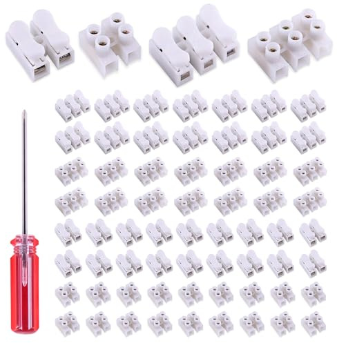 Rustark 100Pcs 2P CH2 + 3P CH3 Quick Connector Spring Wire Connector Screw Terminal Barrier Block for LED Strip Light Wire Connecting - 4 Styles