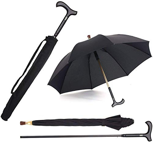 Wrzbest Parapluie 2 en 1 pour Canne de Marche – Côtes Coupe-Vent – Parapluie Robuste en Acier tungstène Solide