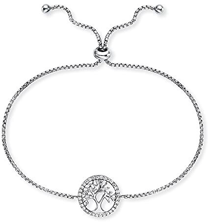 Engelsrufer Damen Armband Sterling Silber mit Lebensbaum Anhänger, Zirkonia Steine, verstellbarer Schiebeverschluss, nickelfrei, Allergiker geeignet