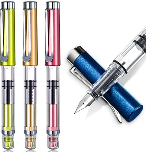 Epakh 4 Pcs Transparent Piston Fountain Pens Refillable Extra Fine Nib