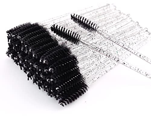 MSQ 50 Stück Wimpern Pinsel Einweg Mascara Pinsel Krystall Wimpernbürstchen für Wimpern und Augenbrauen, Mascara Zauberstäbe für Beauty-Salon und Hausgebrauch (50Kristall)