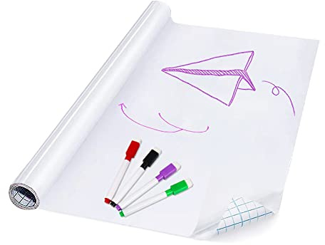 Dry Wipe Self Adhesive Whiteboard Sticker Roll - DIY Wall Paper 44*200 CM Kid White Board Stickers 17.7 x 78.7, Peel and Stick Wallpaper For Home/Office/Children/Store/Restaurants/Education/Painting
