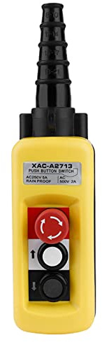 Jadeshay Interruptor de Botón de Grúa,Interruptor de Control de Elevación de Grúa 250V-500V 2A-5A Controlador de Elevación de Suspensión con Parada de Emergencia y 2 Botones para Puertos y Muelles