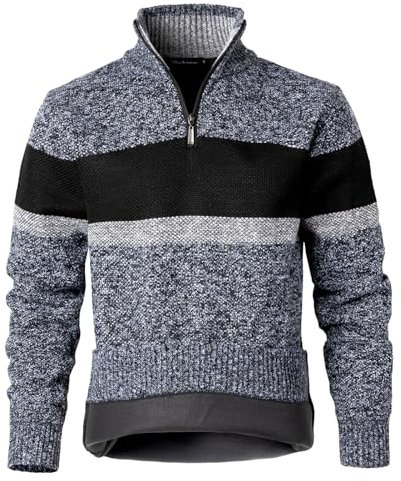 Harbrosrce Herren 1/4 Zip Strickpullover Langarm Stehkragen Winterpulli Pullover Fleece Gefüttert Arbeitspullover Farbverlauf Sweatshirt mit Reißverschluss