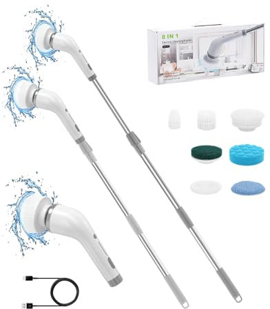 Elektrische Reinigungsbürste, Aoresac Electric Spin Scrubber Schnurlos Mit 7 Austauschbaren Bohrbürstenköpfen,DREI Einstellgeschwindigkeiten für Bad Küche Auto Fußboden