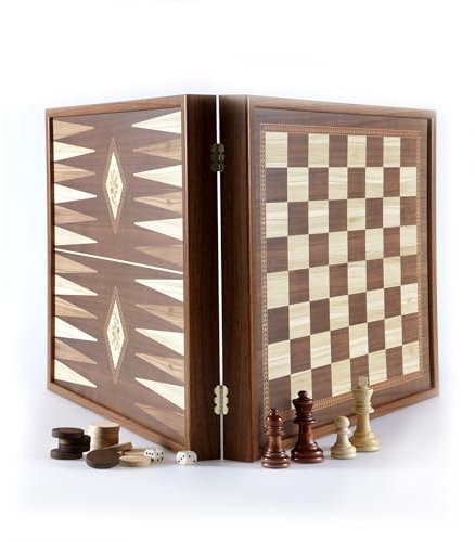Manopoulos - Classic 2-in-1 Combo Games Set in Walnut replica wooden case – Chess & Backgammon – 16-inch x 16-inch (41cm x 41cm) – Classic Strategy Board Games - great gift or present