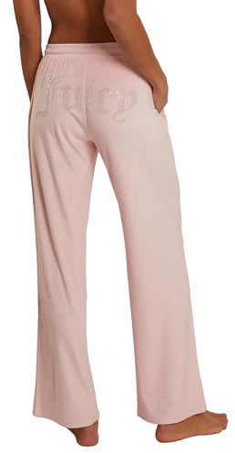 Juicy Couture Women's Velvet Fleece Lounge Pajama Pant with Rhinestones, Lola Pink, XL