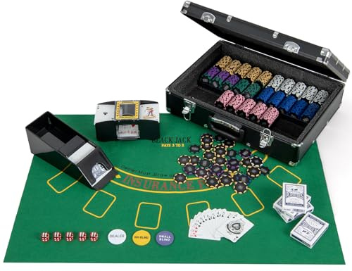 Goplus Poker Chip Set, 600 PCS 14 Gram Clay Poker Chips w/Case, Automatic Card Shuffler, 6 Decks Cards, 5 Dices, Card Shoe, 3 Dealer Buttons, Poker Felt, Texas Holdem, Blackjack, Casino