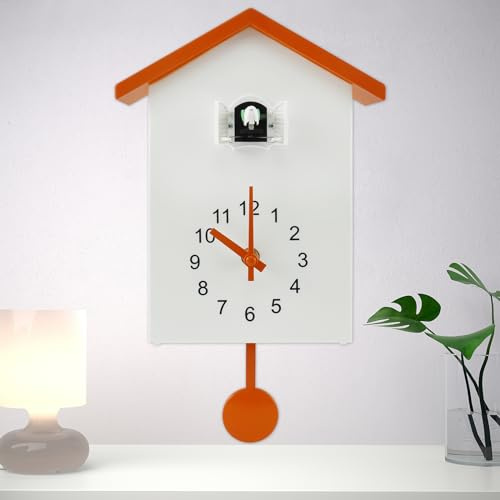 Reloj de cuco minimalista con timbre, reloj de sonido de cuco con péndulo, delicado reloj de cuco con casa de pájaros, funciona con pilas, reloj de pared para el hogar, dormitorio, oficina, sala de