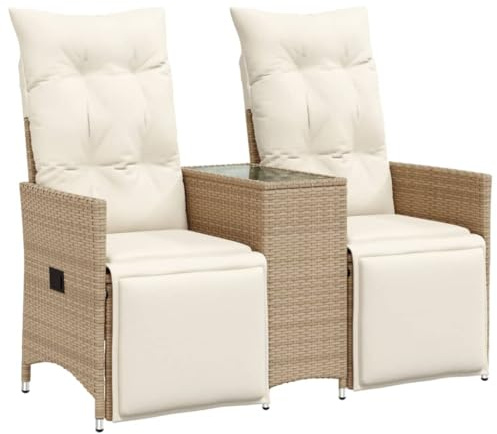 vidaXL Sofá de jardín reclinable de 2 plazas con Mesa ratán PE Beige, sofá de jardín, Asiento de jardín, Muebles de Exterior, sofá de Exterior