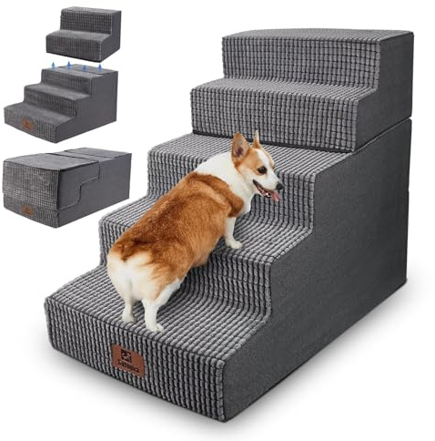 Sytopia Scaletta per cani di taglia grande, altezza 5 gradini, schiuma grigia, 76 x 40 x 57 cm