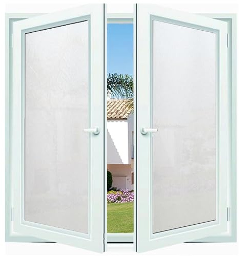 Vinilo para Ventanas Efecto 80 x 150 cm, No Adhesiva, Esmerilado, Electrostática Protección contra, para Ventana Cristal Lámina, para Dormitorio Oficinas, Blanco Mate