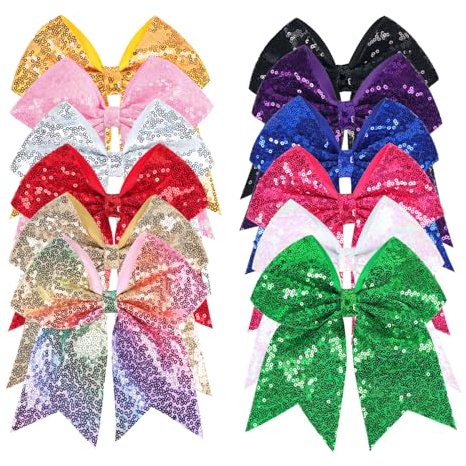 12-Color Jumbo Glitter Cheer Bow Clip – 7” Sequin Hair Bow for Girls, Perfect for Softball, Uniforms, Christmas, Halloween, and Special Occasions