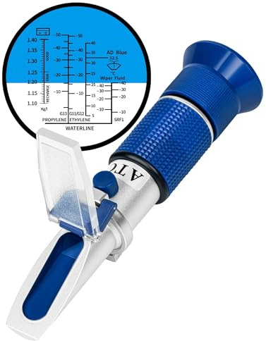 Frostschutzprüfer Auto Frostschutz Refraktometer Kühlmittel Tester für Ethylenglykol Propylenglykol Messgerät zur Gefrierpunkt von Kühlwasser Scheibenwasser Batteriesäure AdBlue Dieselexhaustfluid