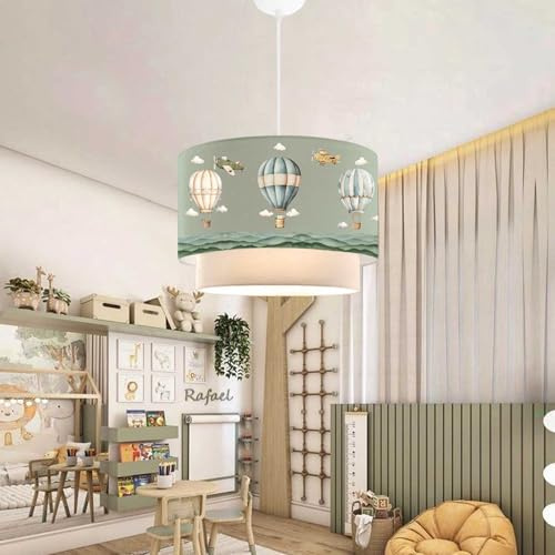 lux.pro Lámpara Colgante Infantil Lurgan Lámpara de Techo para Niños con Motivo de Globo aerostático para Dormitorio 1xE27 Pantalla Doble de Tela 70 x Ø 30 cm Verde