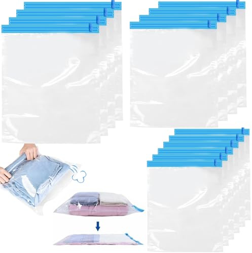 Sebudion 14 sacchetti sottovuoto per vestiti, sacchetti sottovuoto da arrotolare, sacchetti vacuum per vestiti, sacchetti sottovuoto per abiti da viaggio e stoccaggio (3 misure, 35 x 50/40 x 50/40 x