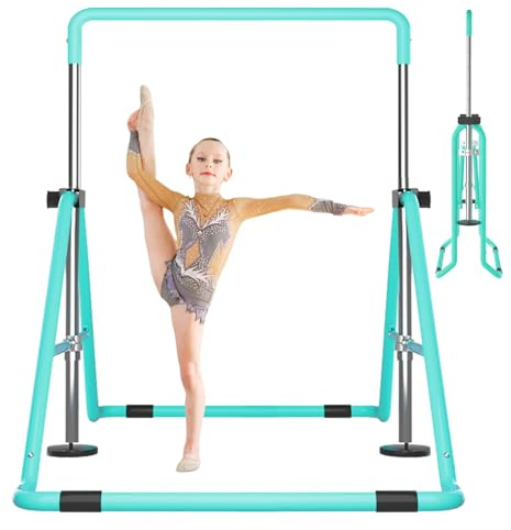 DOBESTS Barre de gymnastique pour enfants - Pliable - Pour l'intérieur - Avec hauteur réglable - Extensible - Pour équipement domestique junior - Vert
