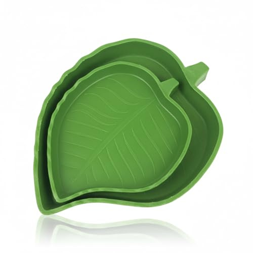 Hopzab 2 Pcs Leaf Shaped Tortoise Feeding Bowls Reptile Food and Water Dish Plates Plastic Feeding Plates for Tortoise Lizards Gecko Reptiles Crawling Pets