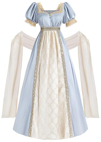 Fiamll Robe victorienne Regency - Taille empire - Robe de bal des années 19 - Avec écharpe - Robe de soirée - Gala