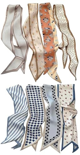 VelvetGlow 8 piezas de bufandas de moda para mujeres, bufandas boho multifuncionales, cintas de satén para bolsos y accesorios para el cabello