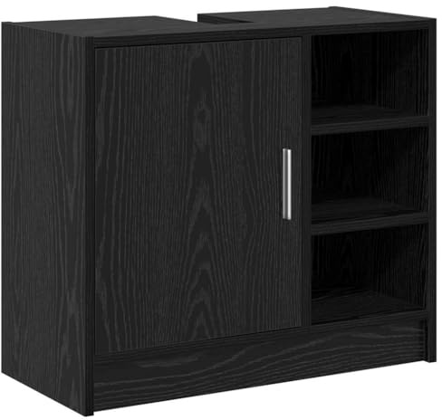 Tomostar Meuble sous Lavabo, Meuble de Rangement Salle de Bain sous Vasque Armoire Évier avec Porte Chêne Noir 63 x 29 x 55 cm