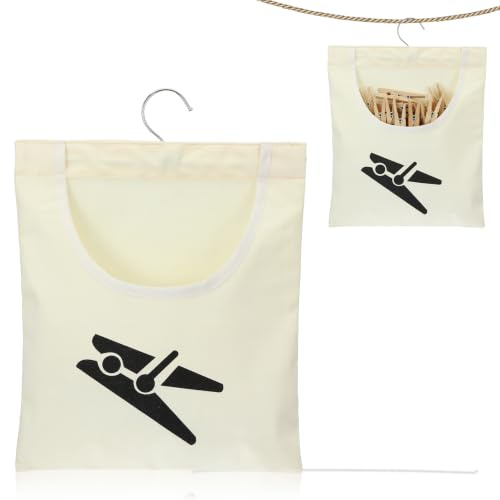 Amabro Sac à pinces à linge en toile de coton avec crochet de suspension - 35,5 x 26 cm - Panier à pinces à linge suspendu pour la maison, le balcon, les voyages - Panier à pinces à linge pour