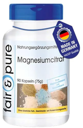 Fair & Pure® - Capsule di citrato di magnesio 2350 mg - 90 capsule - altamente dosate con 375 mg di magnesio puro per dose giornaliera - vegane