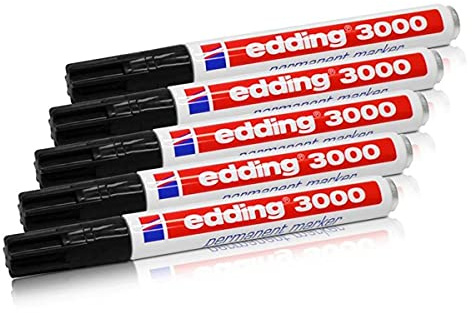 edding Permanentmarkör 3000, svart, 1,5–3 mm, påfyllningsbar, 5-pack