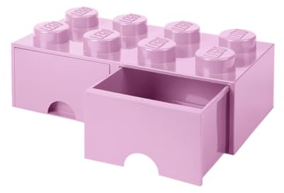 LEGO Brick Schublade 8 Knöpfe, 2 Schubladen, stapelbar Aufbewahrungsbox, 9,4 l, Light Pink, 222 – Licht violett