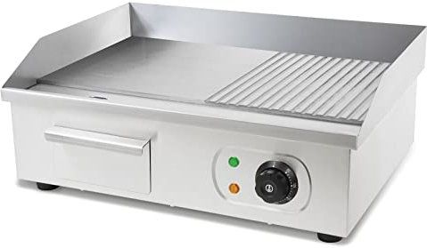 Vertes Piastra per griglia elettrica professionale, potenza 3000 watt, alloggiamento in acciaio inox, temperatura regolabile da 50 a 300°C, griglia plancha elettrica con superficie 55x35cm