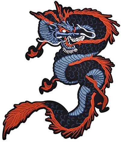 Kesheng Aufnäher Bügelbild Drache Stickerei Blau Rot Patch Applikation DIY Deko