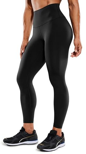CRZ YOGA Hugged Feeling Damen High Waist Sports Leggings Blickdicht Yoga Leggins Kompression Sporthose mit Tasche - 64cm Schwarz 38