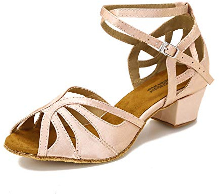 TTdancewear Dance Shoes for Women Low Heel Ballroom Dance Shoes Salsa Latin Practice Dancing Shoes Cuban Heels 1.5(8,Nude)