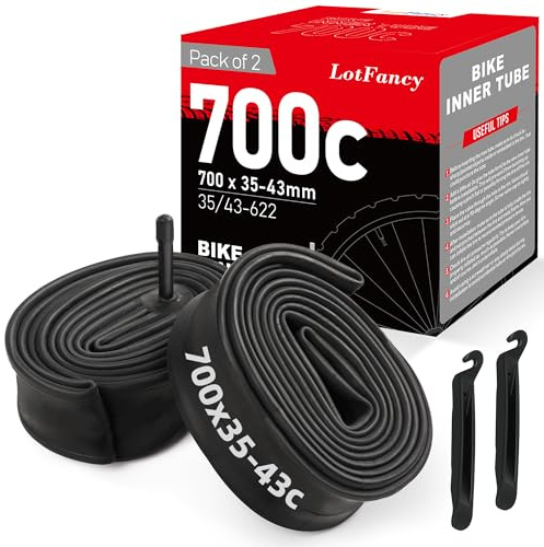 LotFancy 700C Bike Tubes, 2Pcs 700x35/43c Road Bike Tube (35/43-622), 700x35C 700x38C 700x40C 700x42C 700x43C Bicycle Tire Tubes, AV32mm Schrader Valve