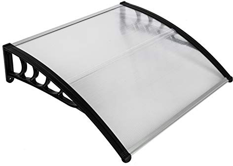 Window Awning Door Canopy, Outdoor Polycarbonate Cover Outdoor Front Door Patio Canopy UV Rain Snow Sunlight Protection (40 x 40, White Canopy/Black Bracket)