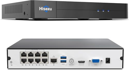 【16 channel Extendable】Hiseeu 8 Port 4K PoE Network Video Recorder NVR, Support 4K/2K/8MP/5MP/3MP/1080P PoE Camera, Free Remote Access, Motion Alarm, 24/7 Recording, Smart Playback, No Hard Disk Drive