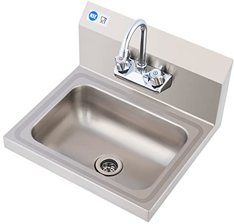 WILPREP Hand Sink Commercial Stainless Steel Sink for Washing, NSF Utility Sink with Gooseneck Faucet, Wall Mount Kitchen Sink for Restaurant Bar RV Bathroom Laundry Room (17 x 15 Inches)