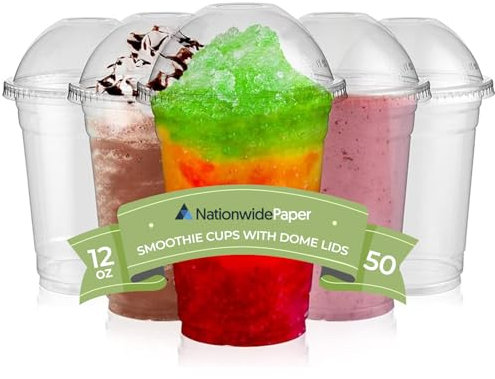 Nationwide Paper Strong Smoothie Cups with Dome Lids 12oz 50pcs for Smoothies, Milkshakes & Thick Drinks Recyclable and Reusable(355ml)
