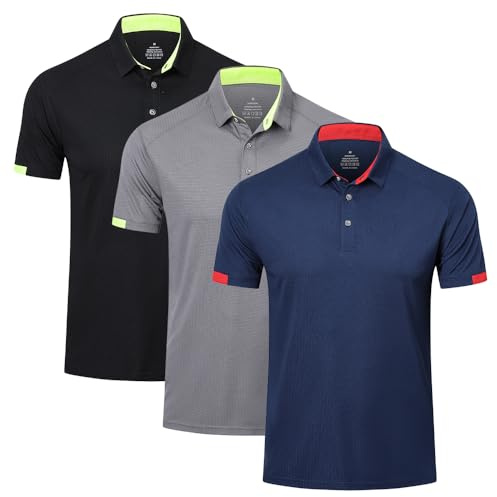 HUAKANG 3 Pack Mens Polo Shirts Quick Dry Breathable Golf Short Sleeve Tops